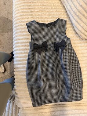 Zara Black & White Houndstooth Bow-Accent Dress